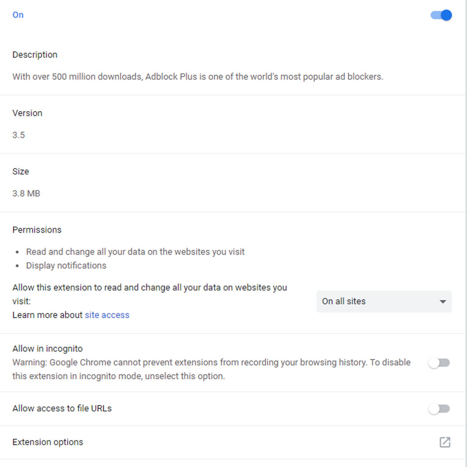 Možnosti rozšíření pro rozšíření Adblock Plus pro Chrome