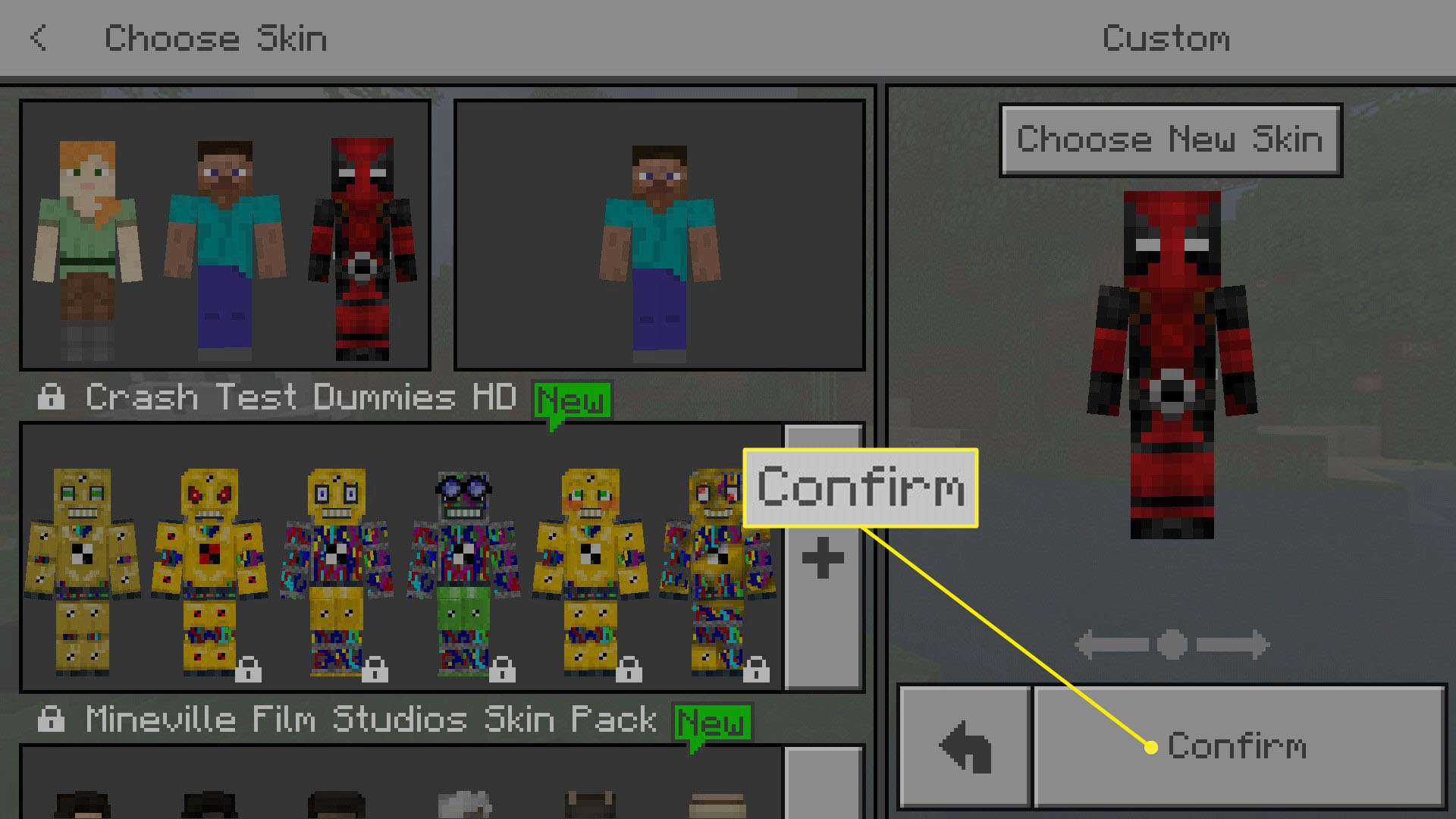 Potvrďte svůj nový skin Minecraft na mobilu