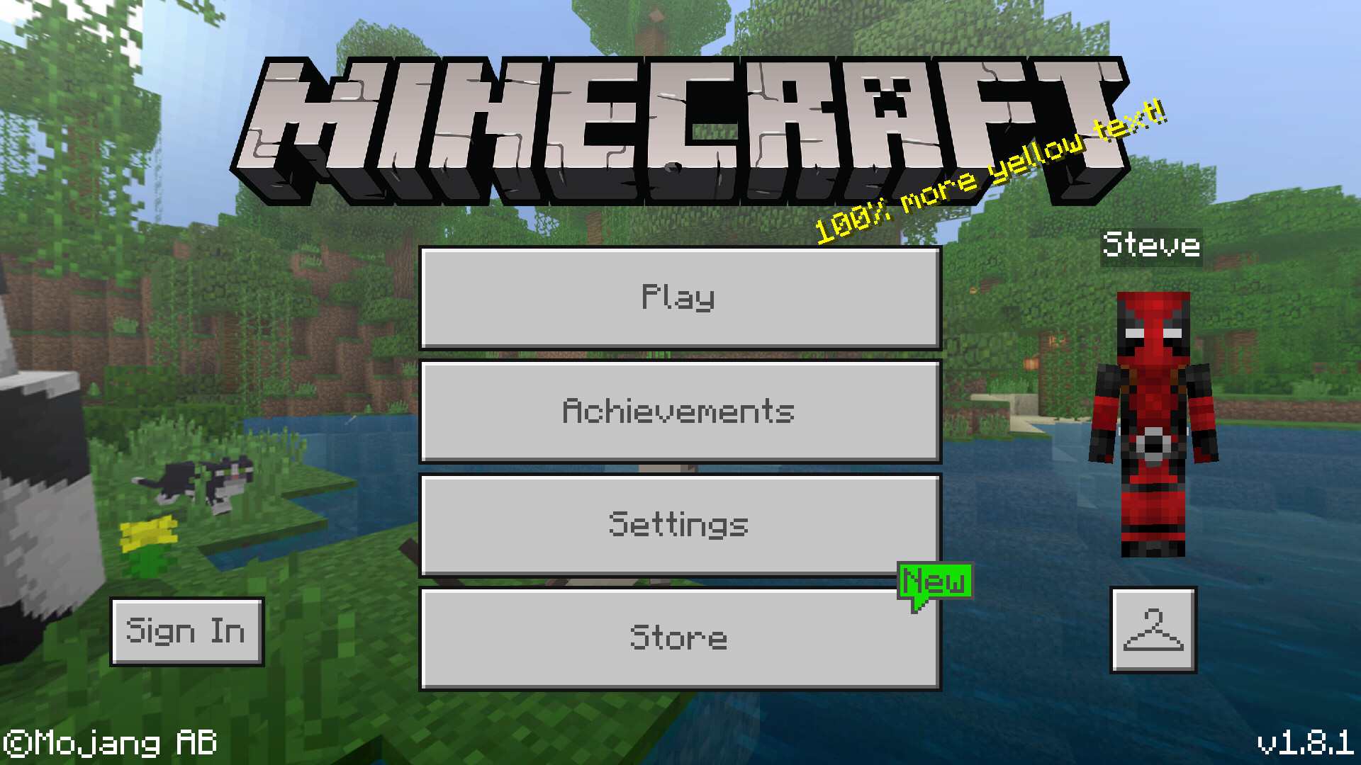 Minecraft menu s skinem