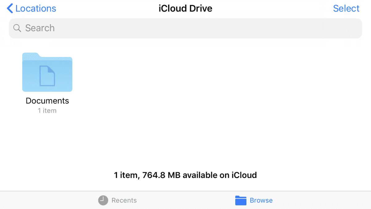 Snímek obrazovky aplikace iPhone iCloud Drive