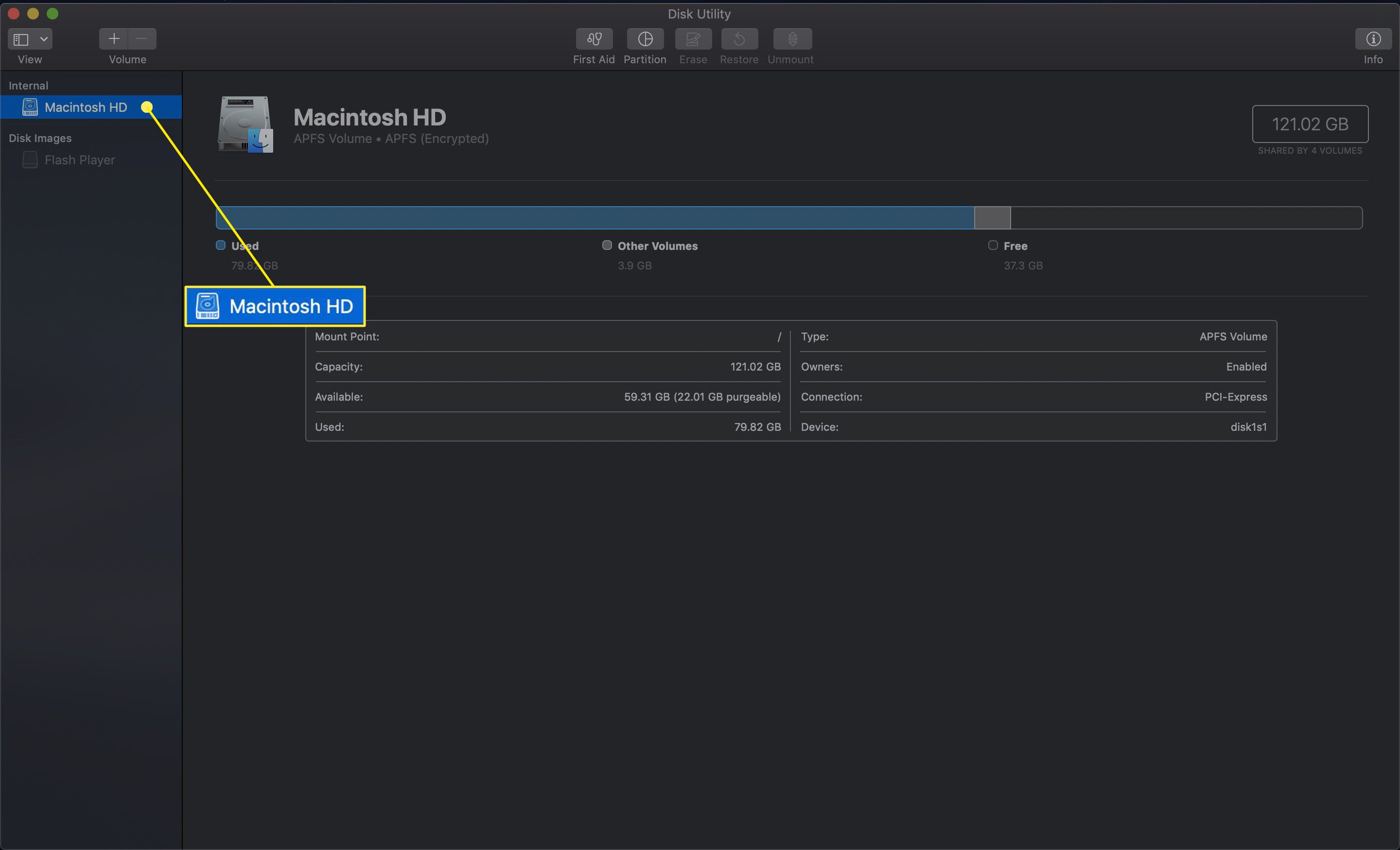 Jednotka v Disk Utility