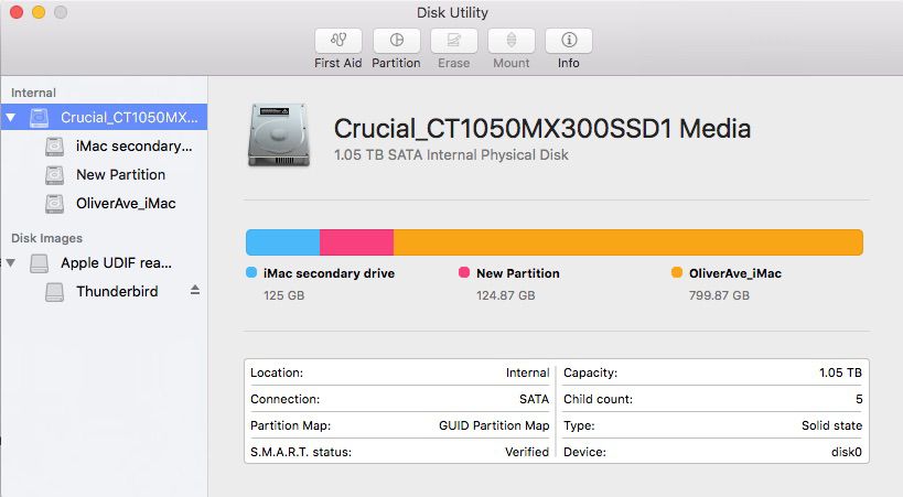 Screenshot přidání oddílu pomocí Disk Utility v El Capitanu