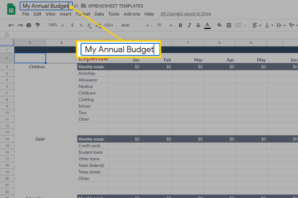 Tabulka s názvem „Můj roční rozpočet“