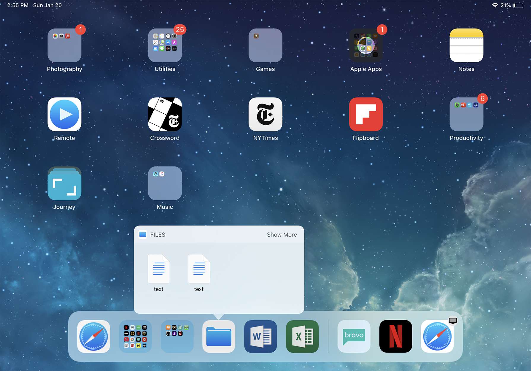 snímek obrazovky doku iPad v systému iOS 12