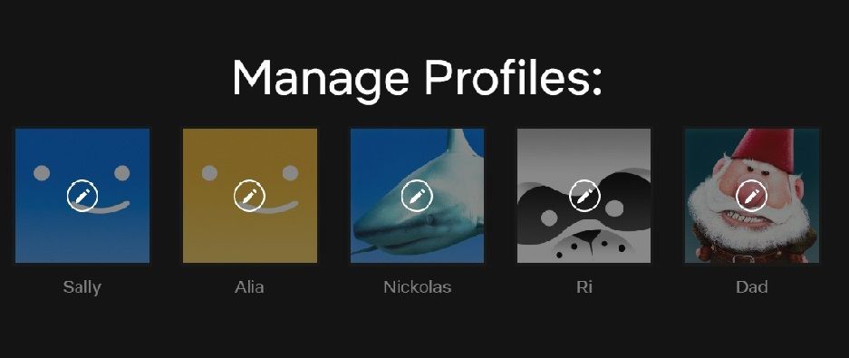 Profily obrazovky Netflix Správa profilů