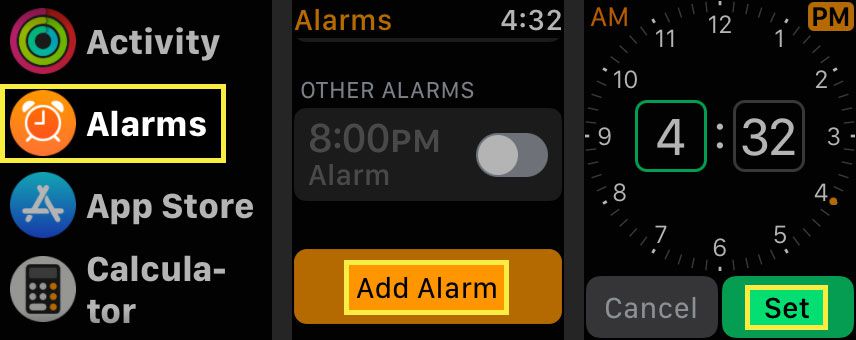 Přidání alarmu na Apple Watch