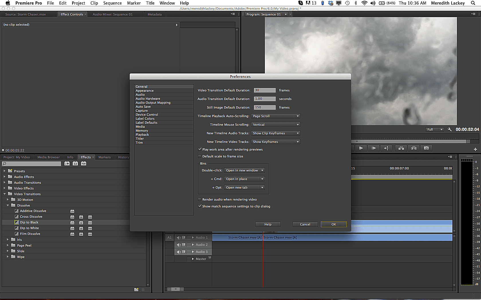 Screenshot nástrojů Adobe Premiere