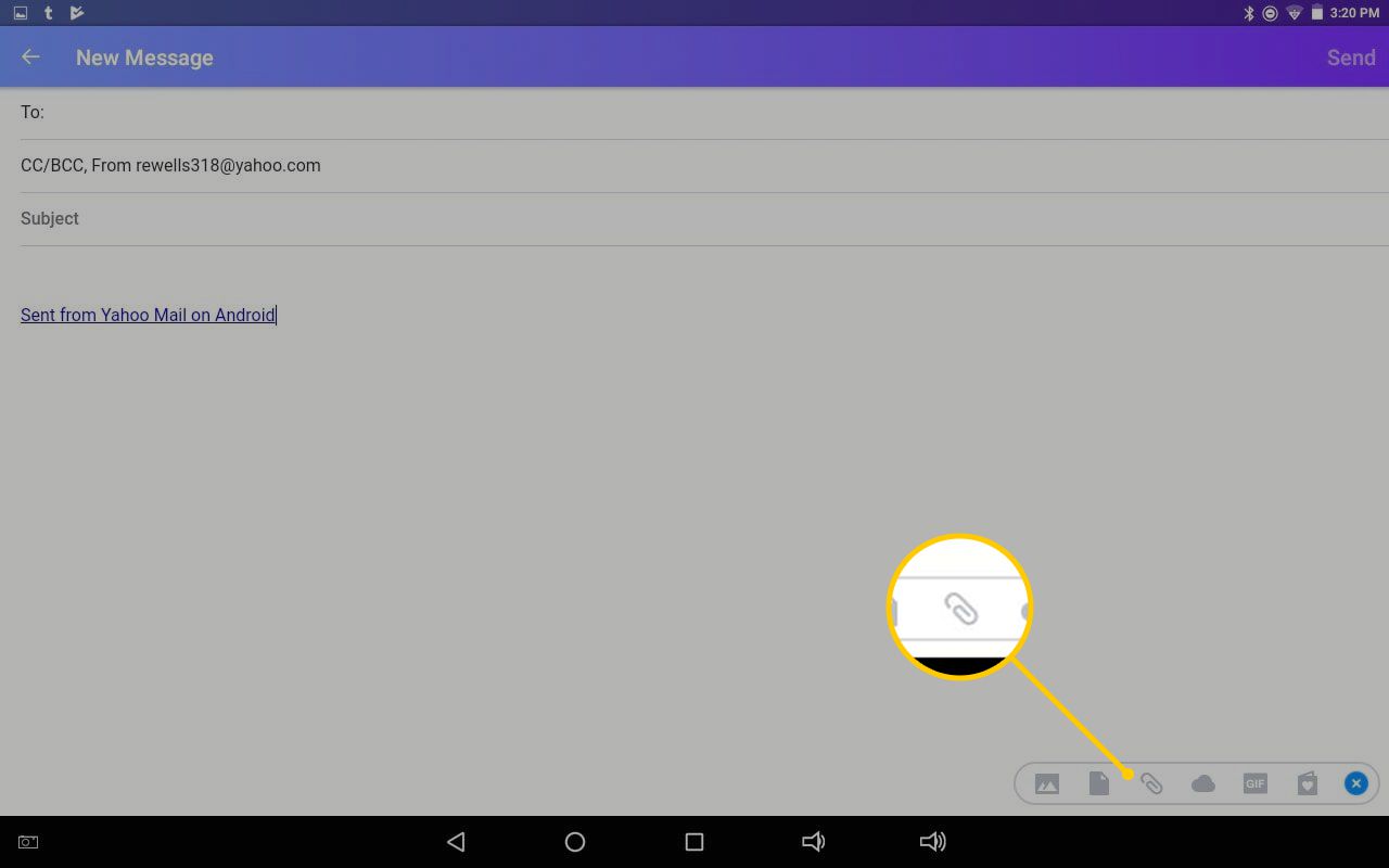 Ikona kancelářské sponky v Yahoo Mail pro Android