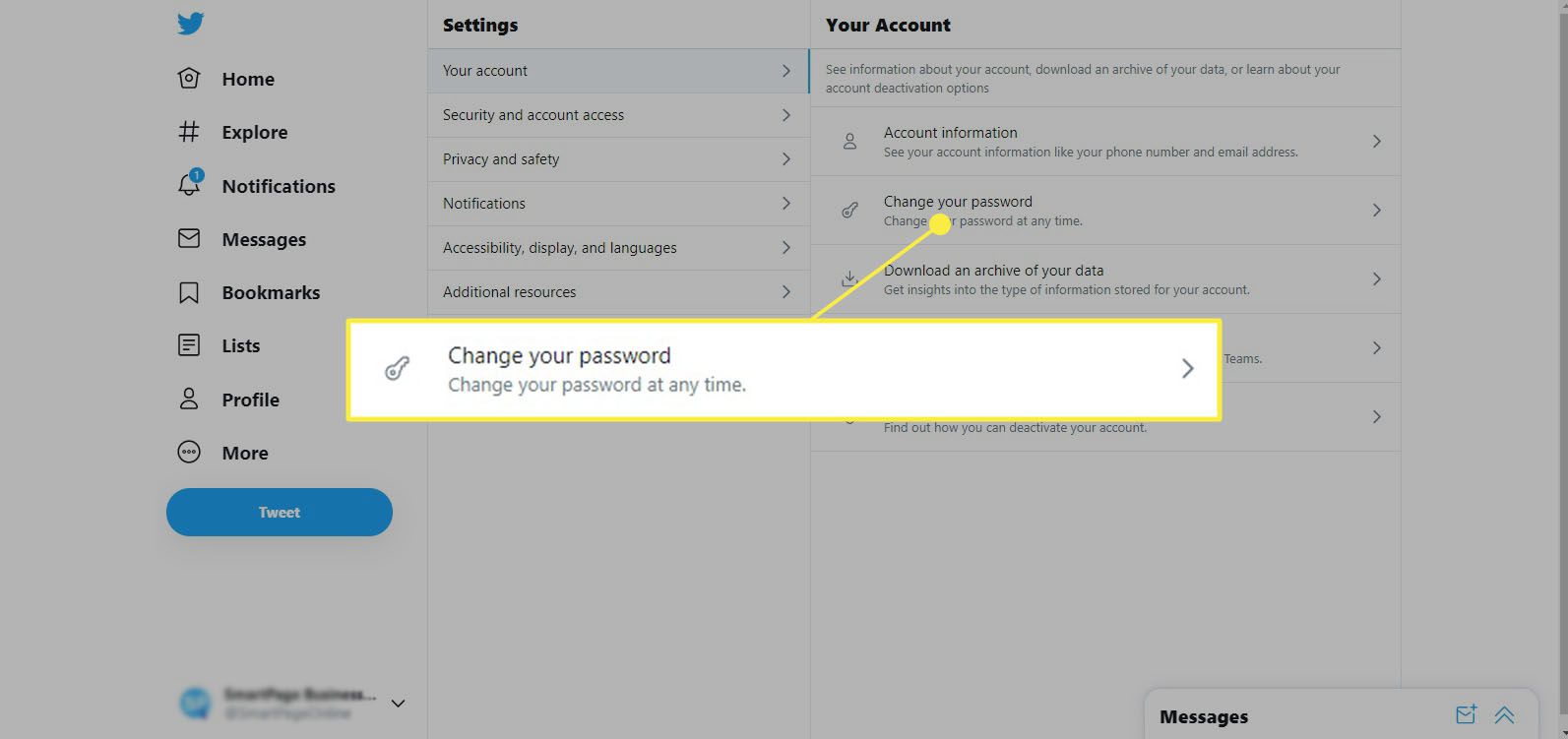 Twitter - Váš účet - Změňte své heslo