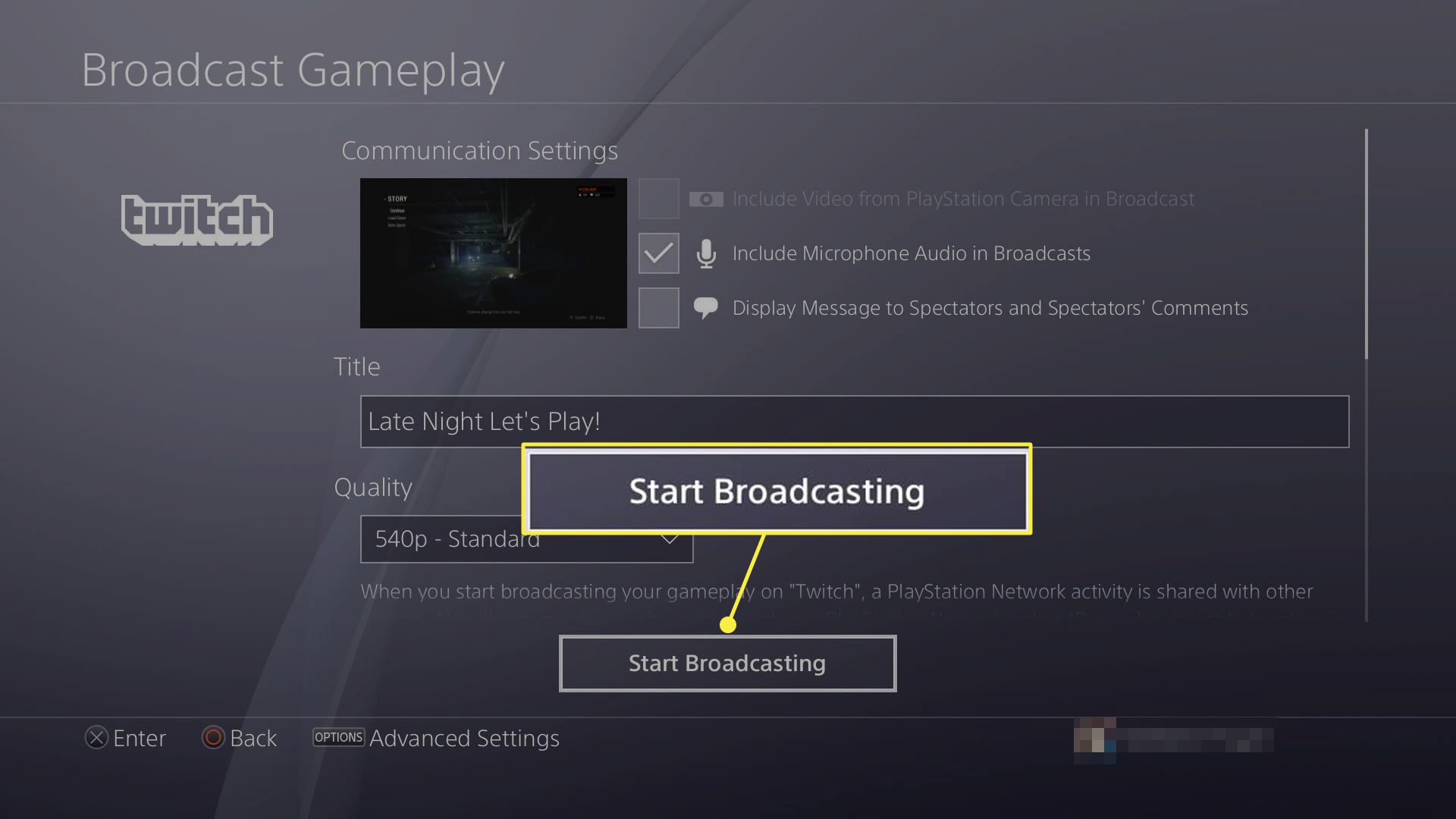 Uživatel systému PS4 nastaví stream Twitch