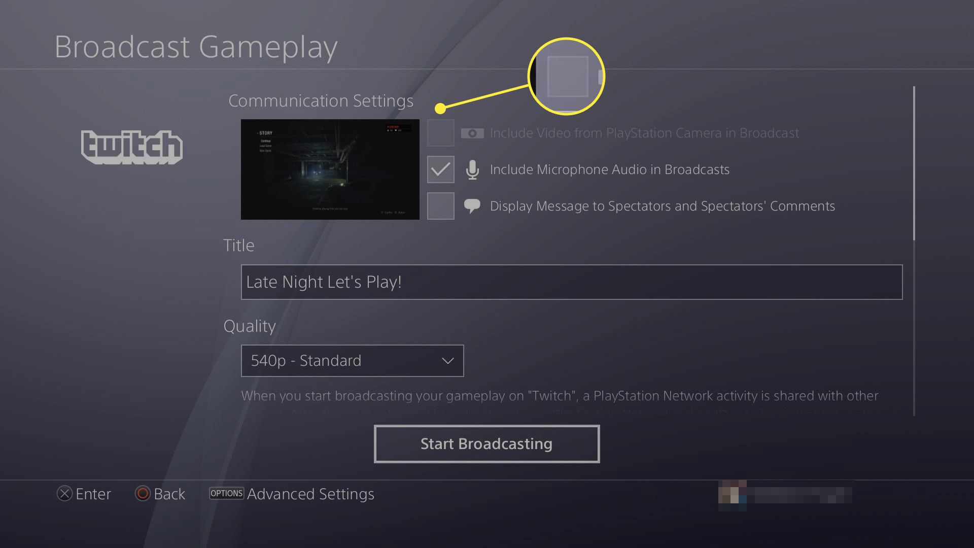 Broadcast gameplay options for the PlayStation 4