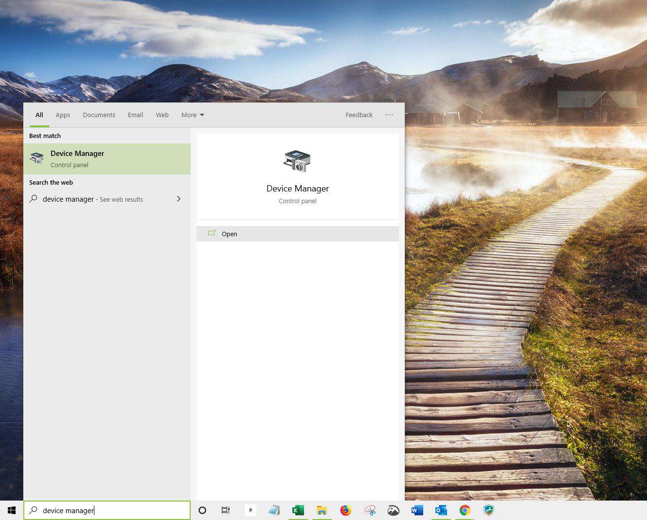 Screenshot Správce zařízení ve Windows Search