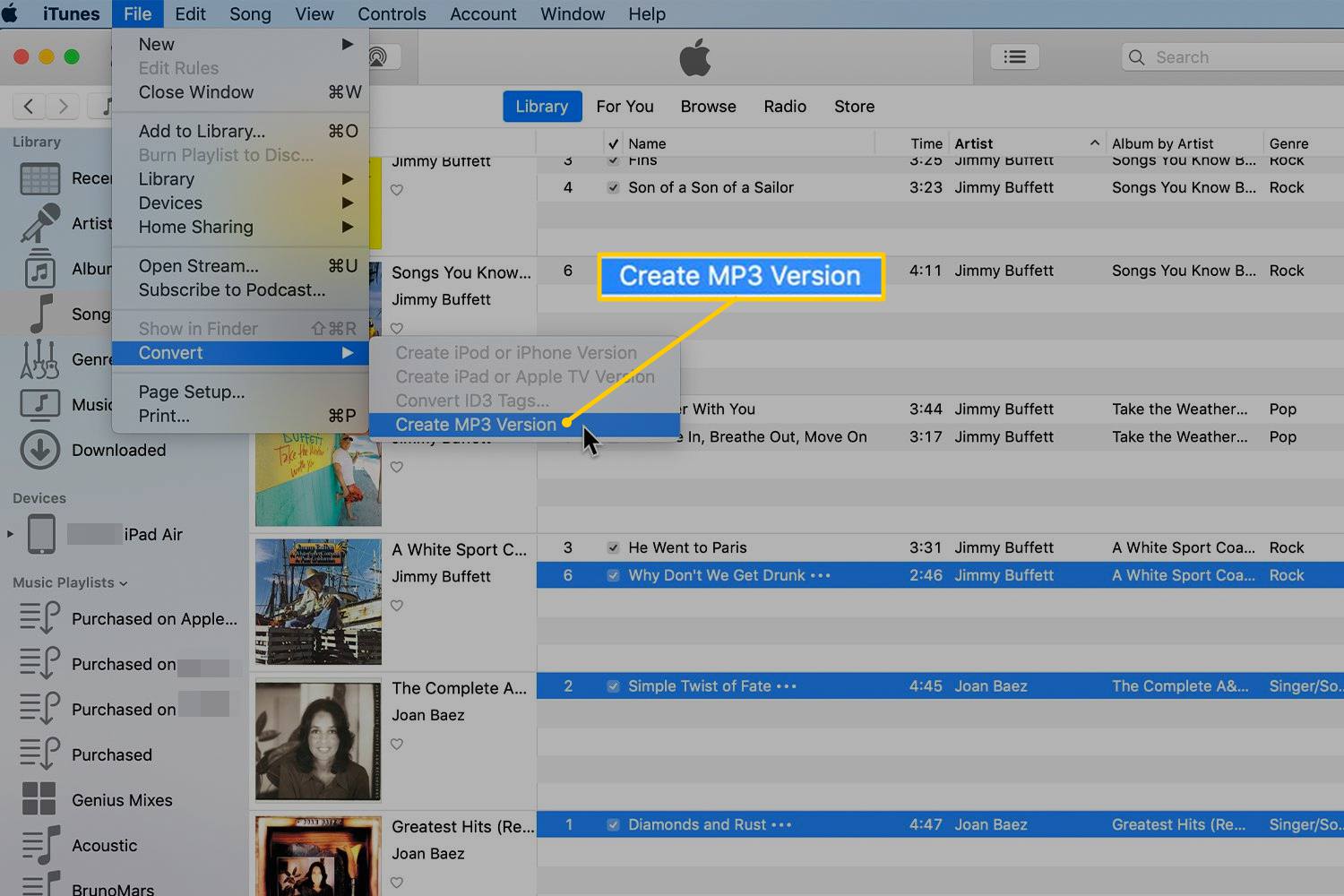 Vytvořte položku nabídky Verze MP3 v iTunes