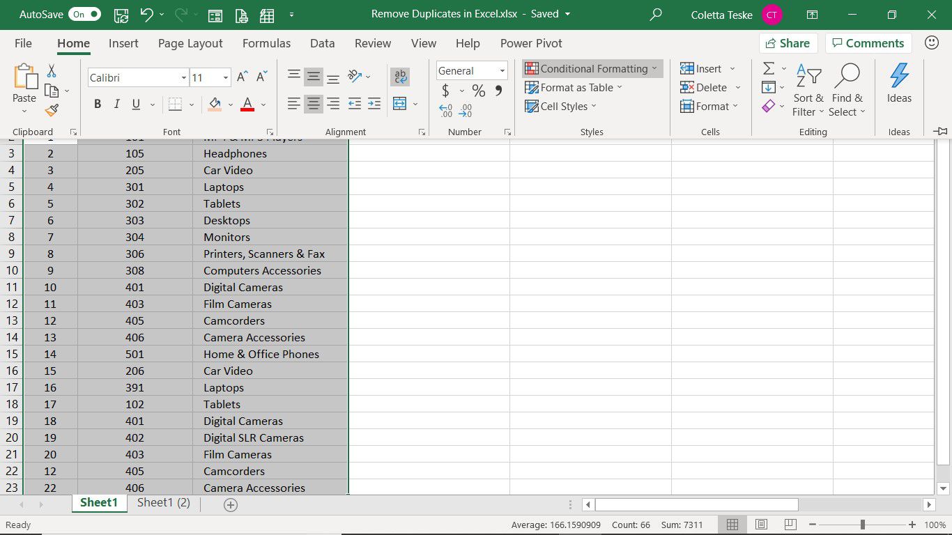 Vybraná data pro použití podmíněného formátování v aplikaci Excel k dedupe Excel