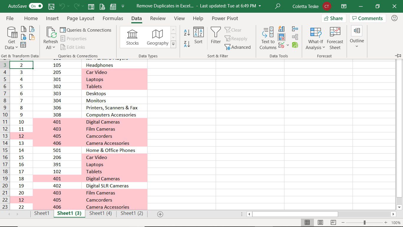 Nástroj Odebrat duplikáty v aplikaci Excel slouží k dedupování listu aplikace Excel