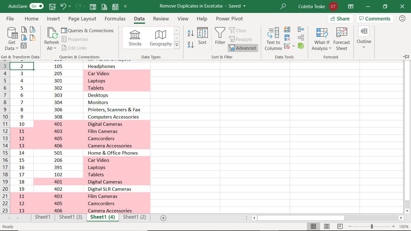 Použití rozšířeného filtru k odstranění duplikátů v aplikaci Excel