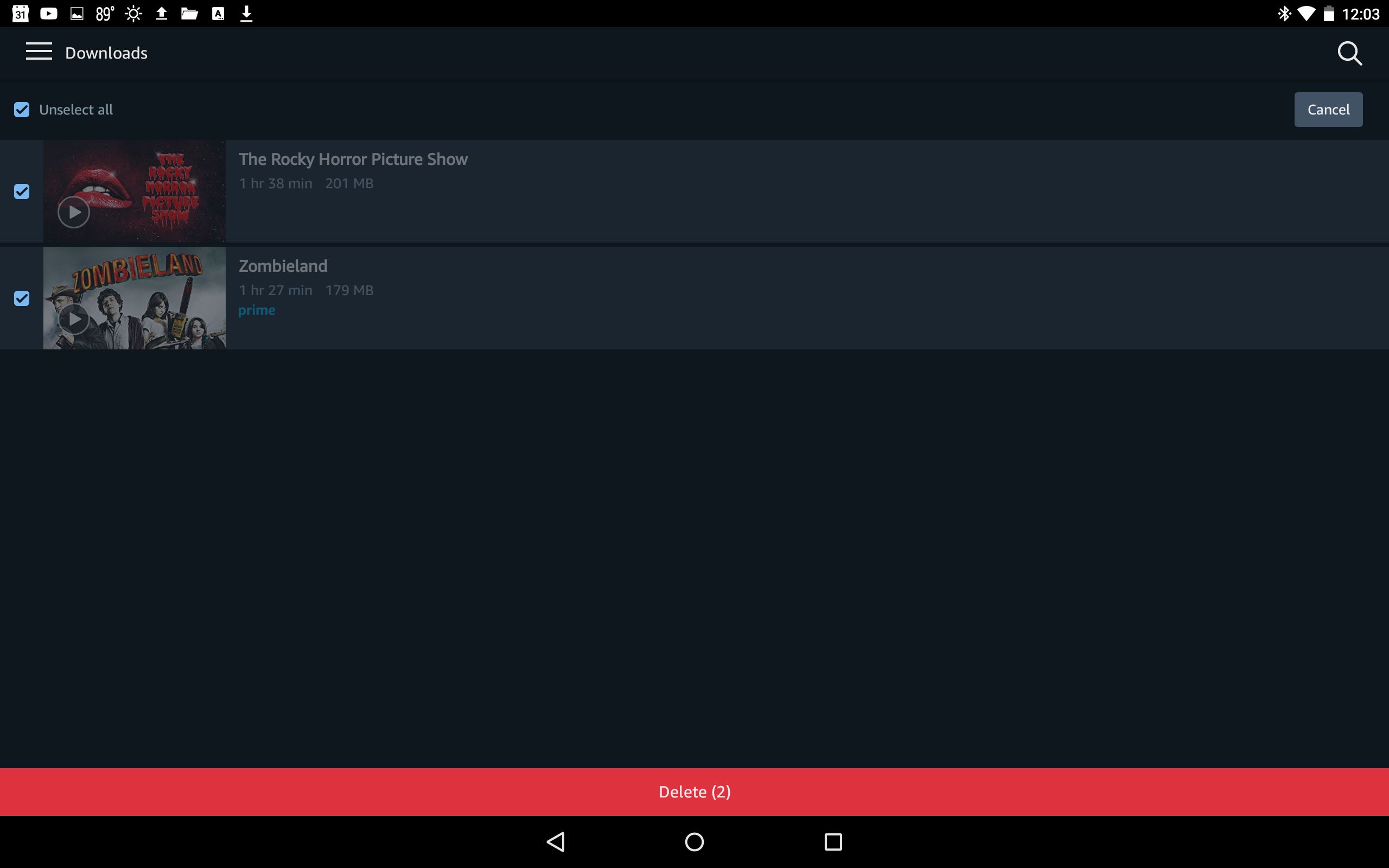 Výběr odstranění v hromadném výběru filmu v Amazon Prime Video