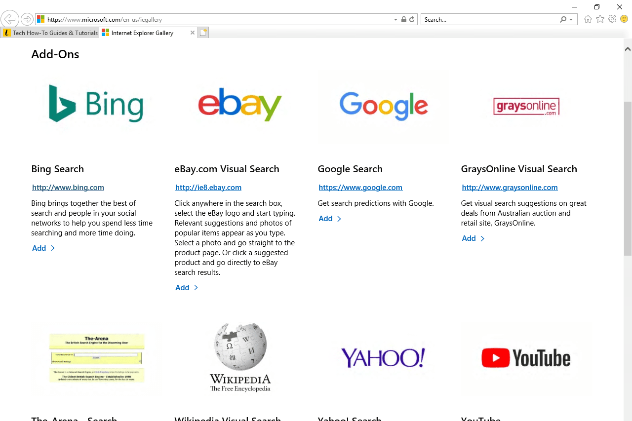 Možnost Galerie vyhledávání Google IE