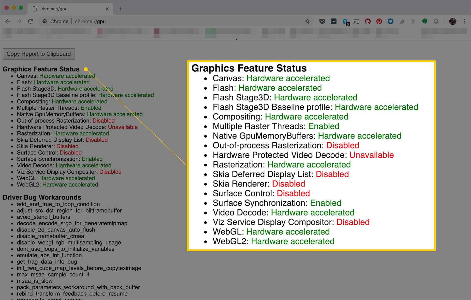 Stav grafických prvků v prohlížeči Chrome