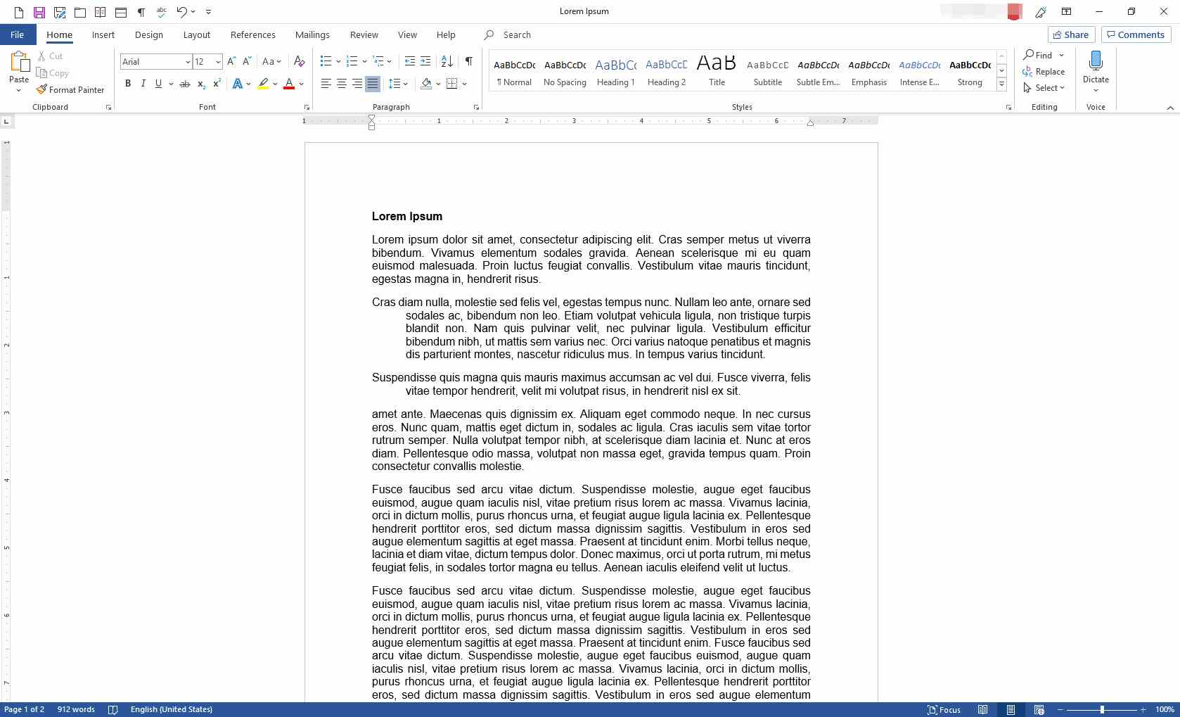 MS Word zobrazující dva odstavce se zavěšenými odrážkami