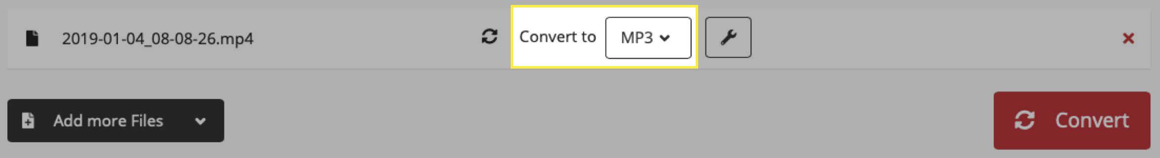 Potvrďte formát souboru MP3 na webu Cloud Convert.