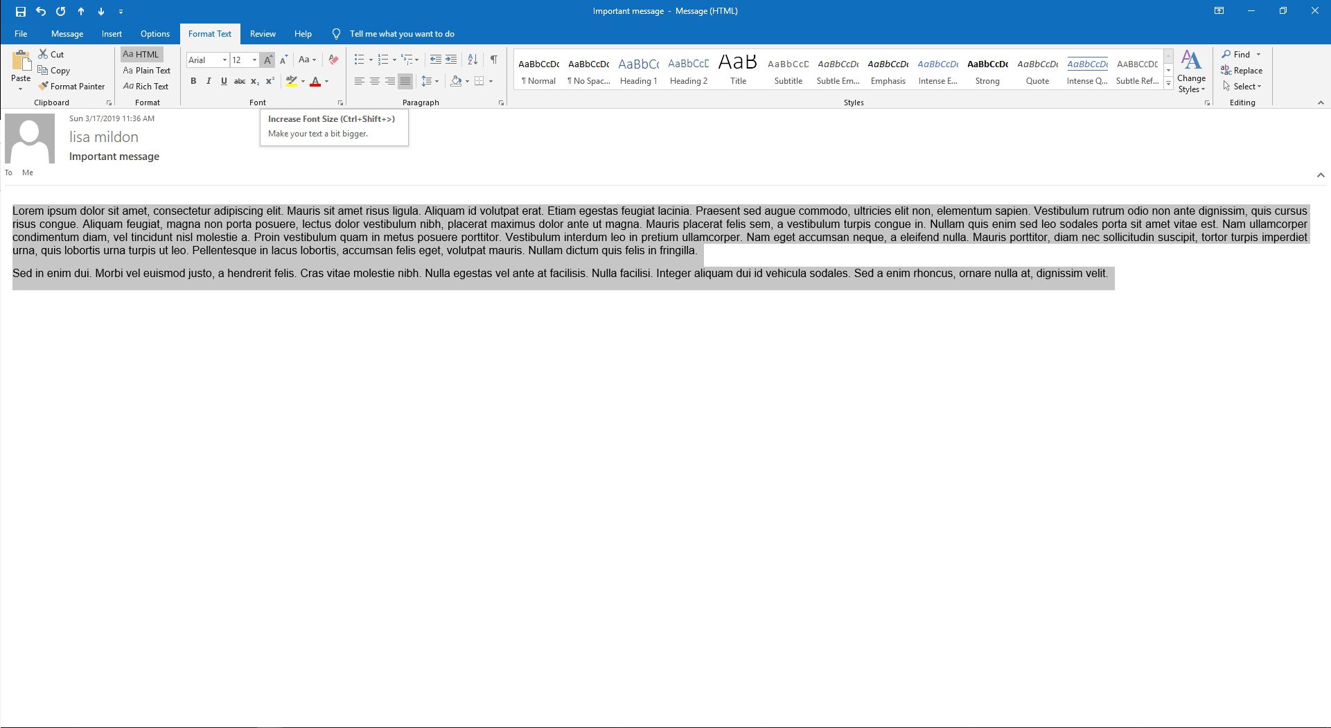 Velikost textu v e-mailu aplikace Outlook se bude zvětšovat