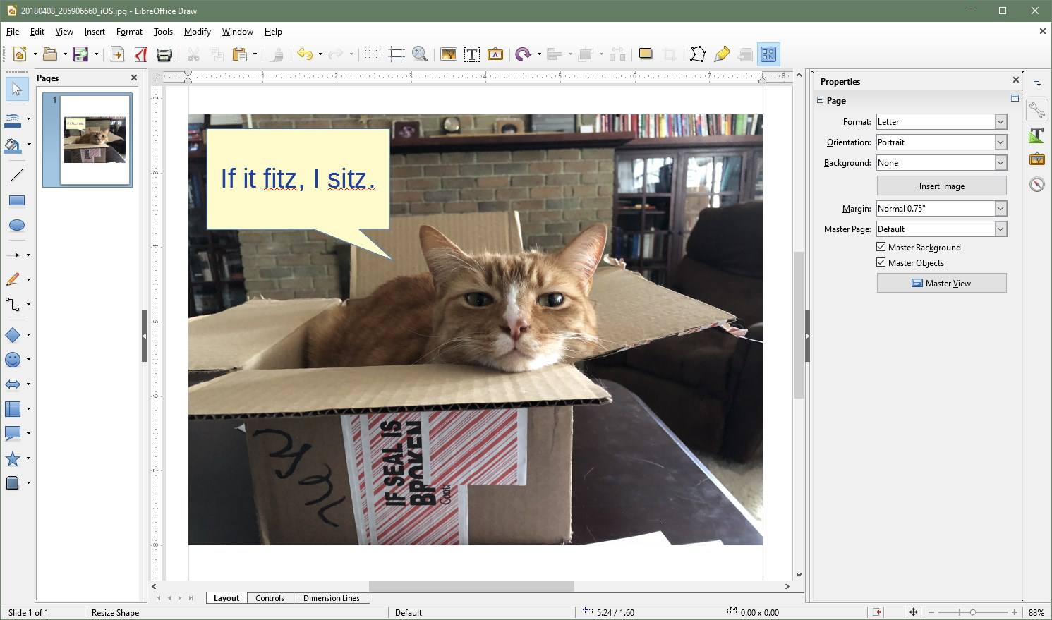 snímek obrazovky LibreOffice Draw bublinu