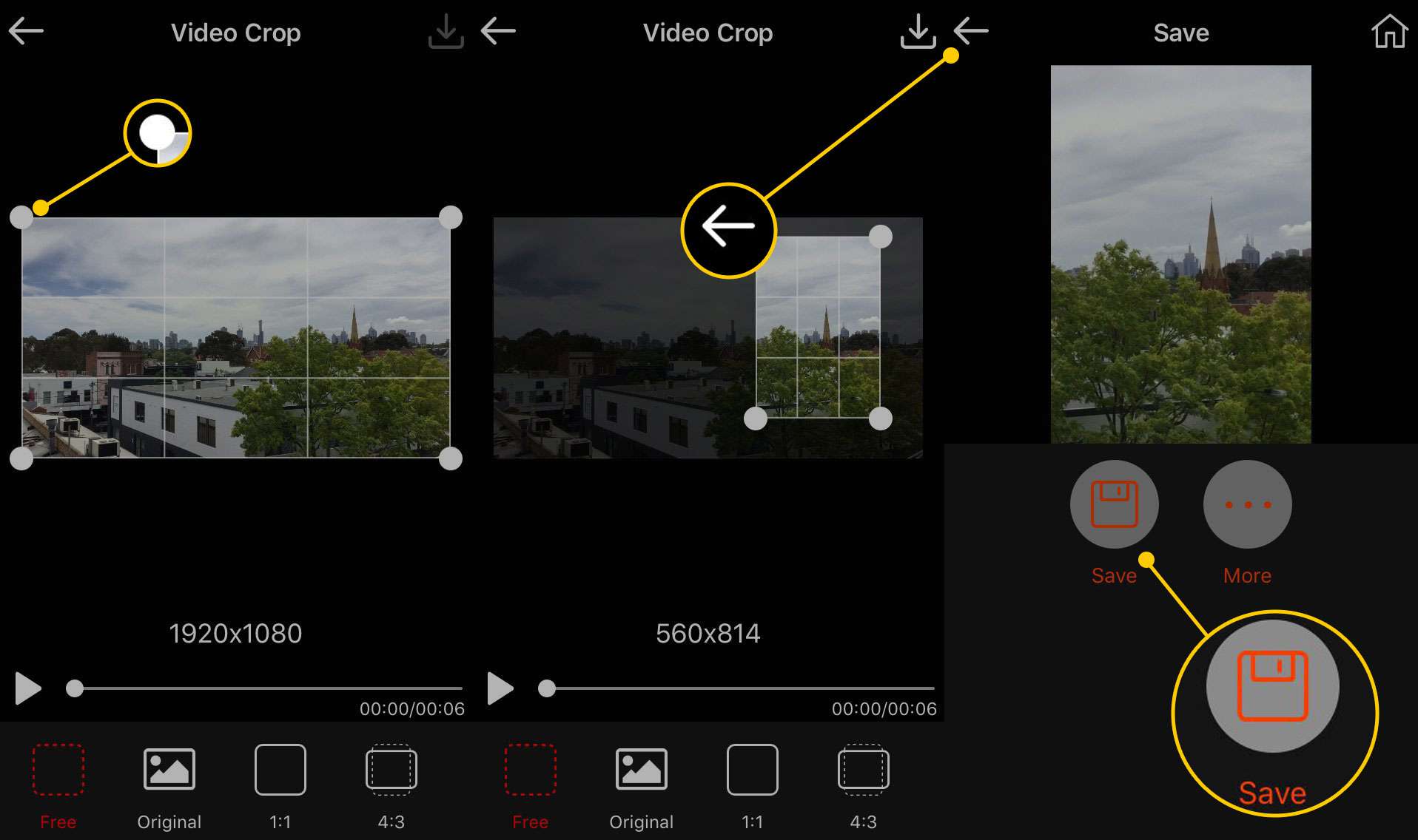 Oříznutí a uložení videa v aplikaci Video Crop pro iOS