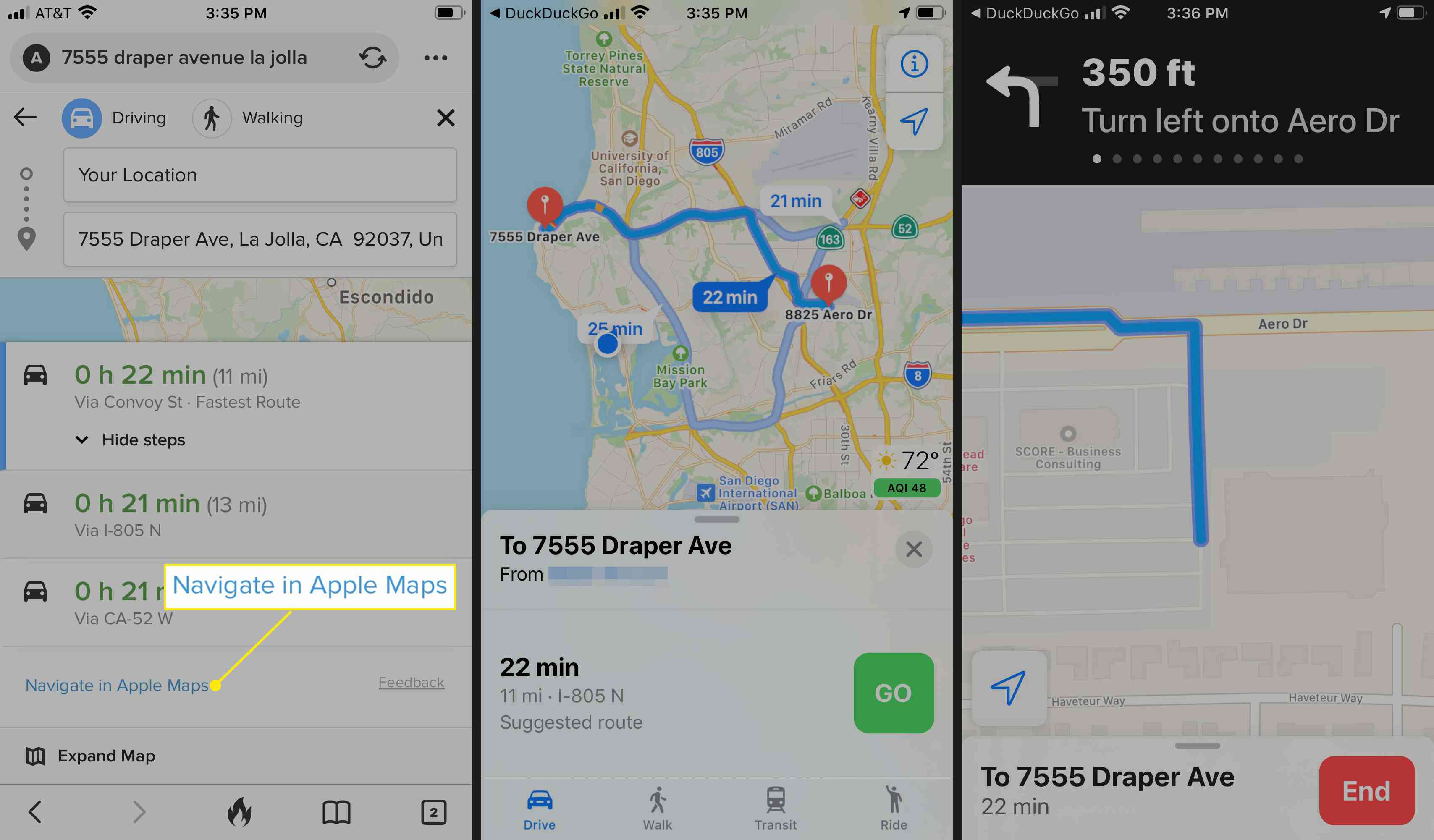 Zašlete svou trasu DuckDuckGo do Apple Maps