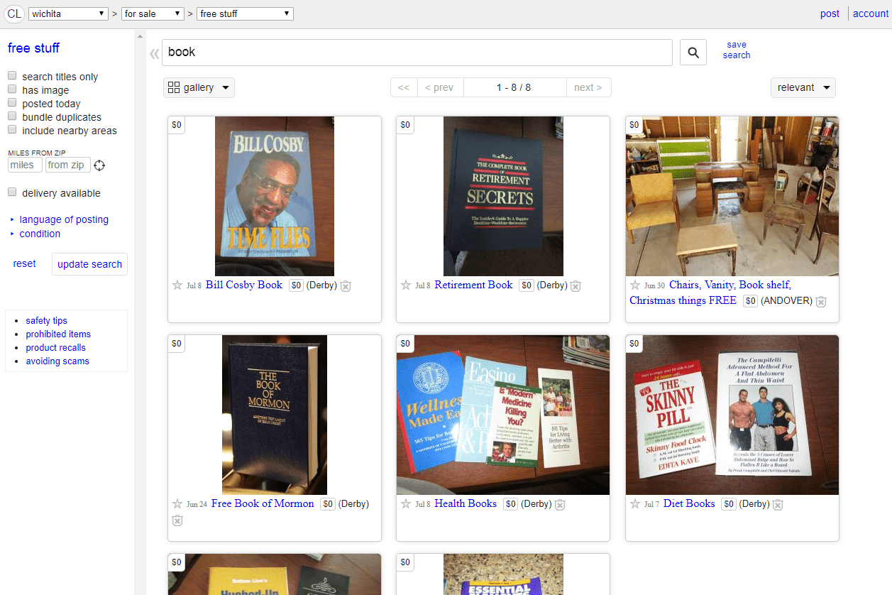 Seznam bezplatných knih na Craigslistu