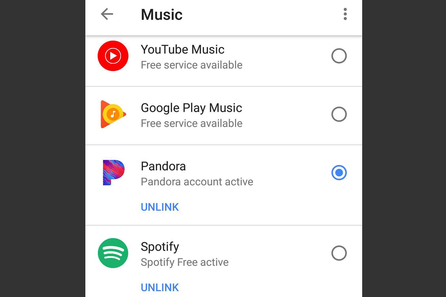 Aplikace Google Home - Odpojit hudební službu - Příklad Spotify
