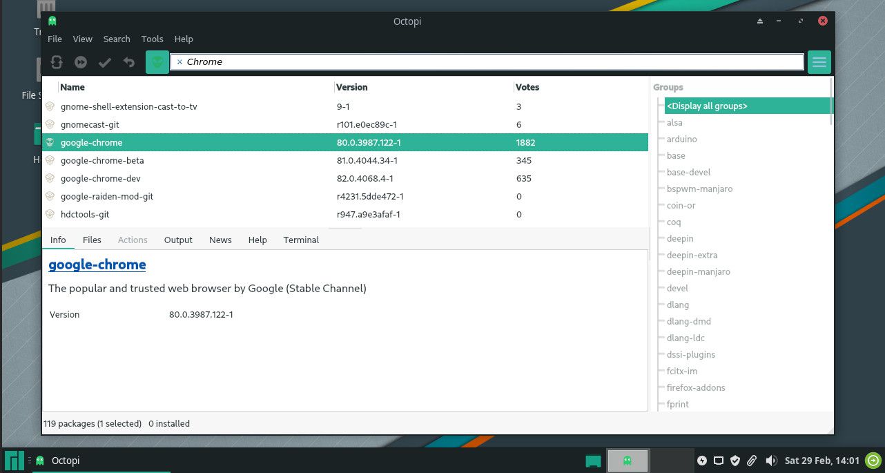 Hledat v Octopi na Manjaro