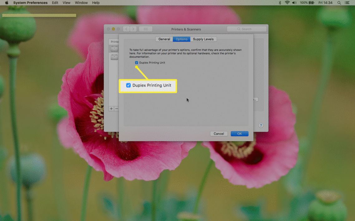 Možnost Duplexní tisková jednotka v předvolbách tisku pro Mac