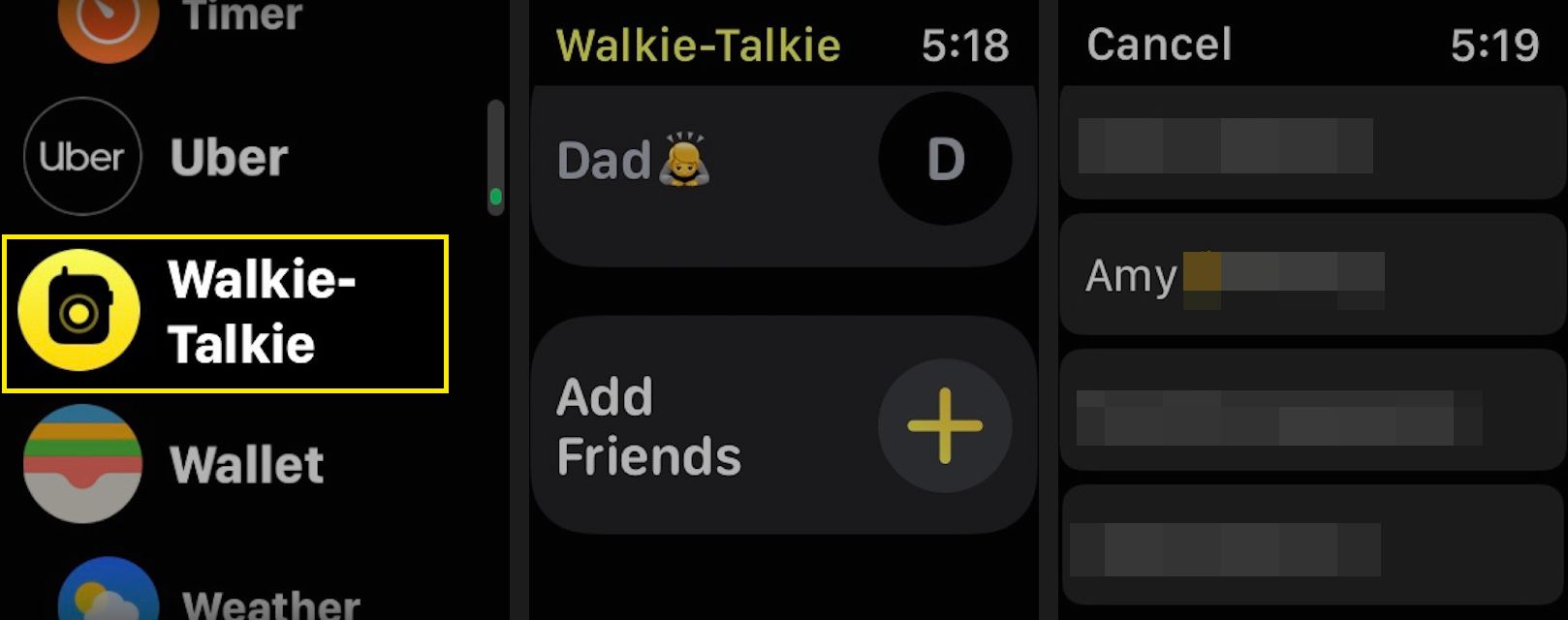 Přidejte kontakt do aplikace Apple Watch Walkie-Talkie