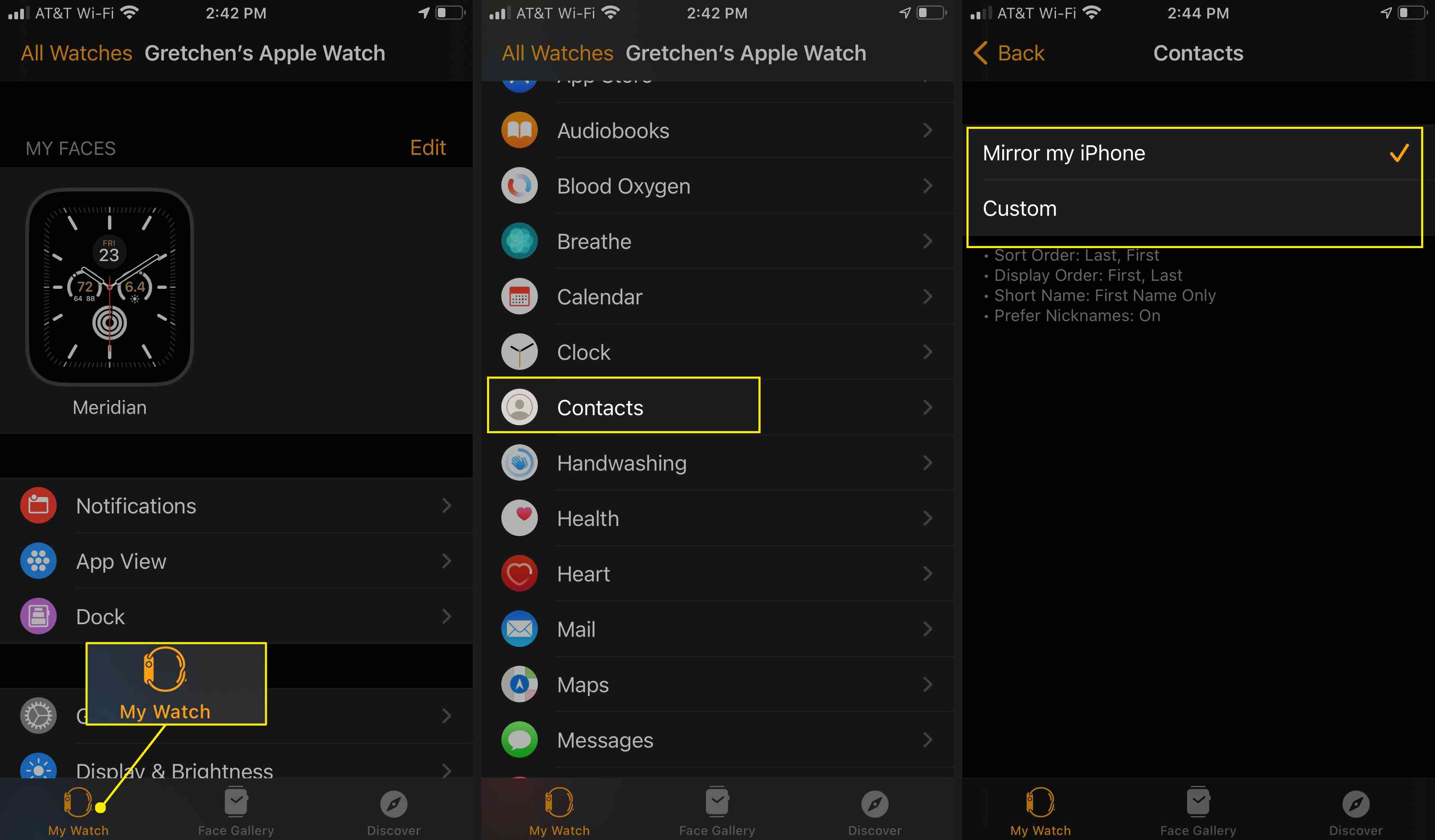 Přizpůsobte si, jak se vaše kontakty zobrazují na Apple Watch