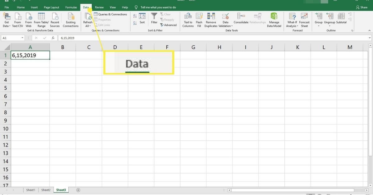 Karta Data v aplikaci Excel.