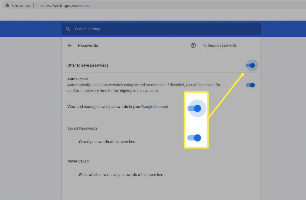 Ukládejte hesla a přepínací tlačítka automatického přihlášení v nastavení prohlížeče Chrome