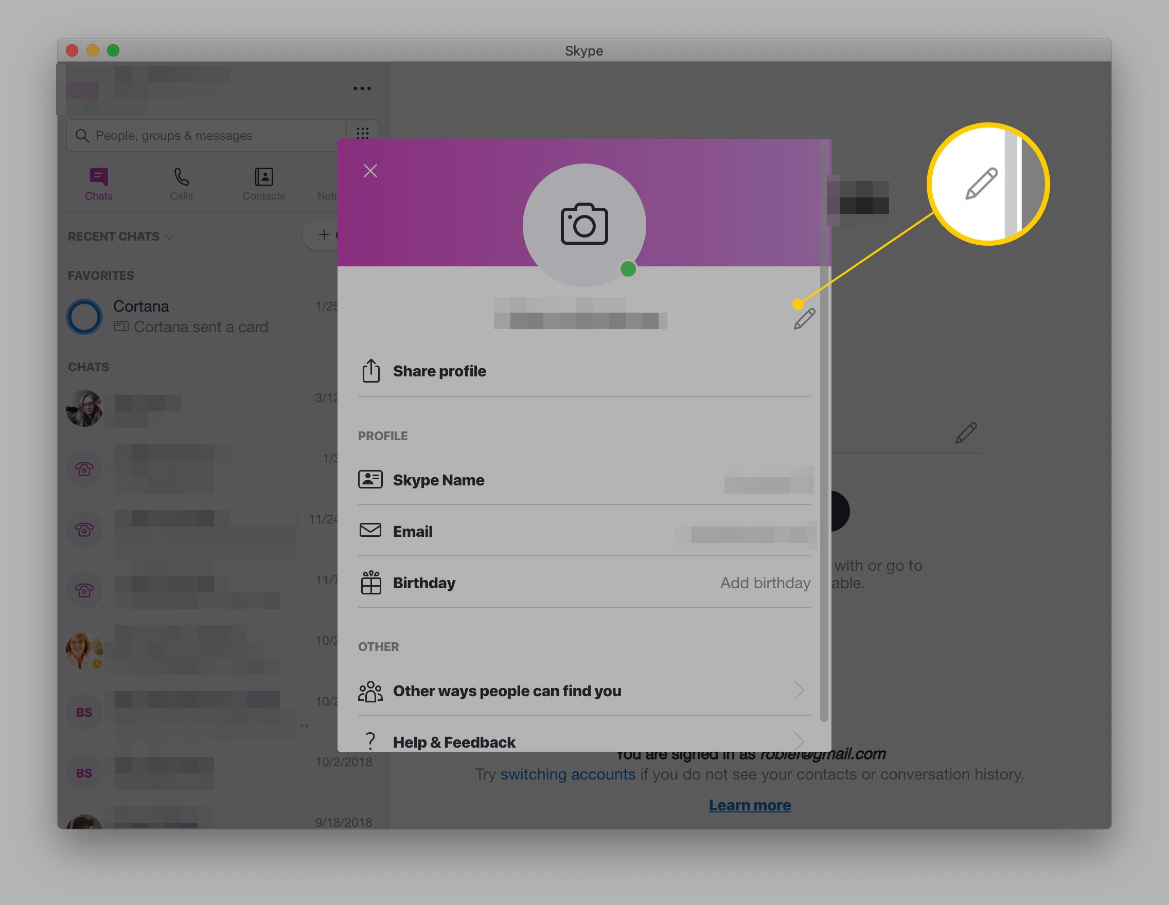 Upravit ikonu tužky ve Skypu pro macOS