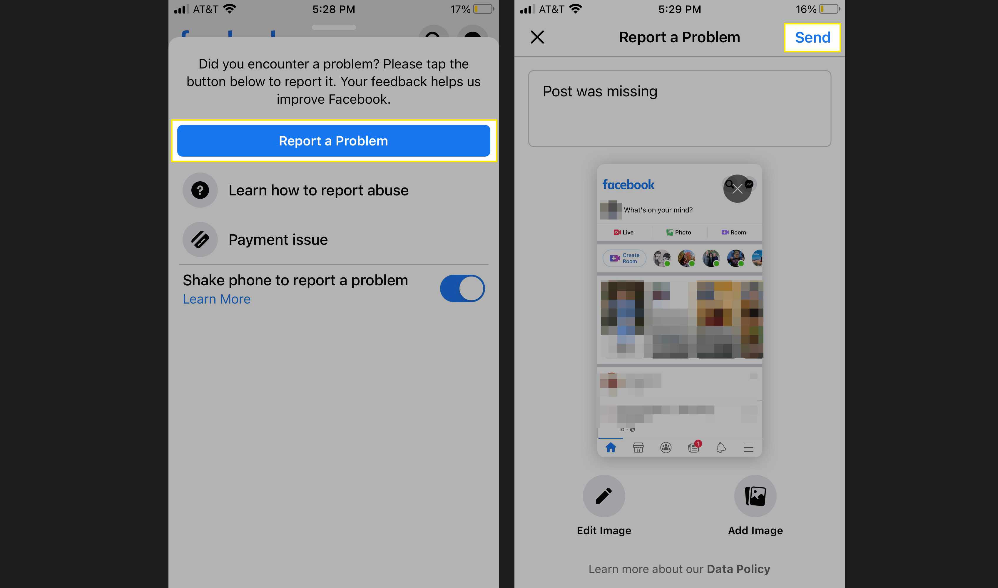 Chcete-li nahlásit problém s vaší mobilní aplikací na Facebooku, použijte Shake to Report