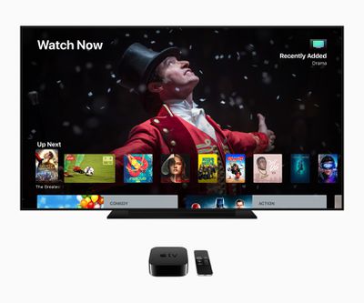 Apple TV zobrazeno na velkoplošné televizi