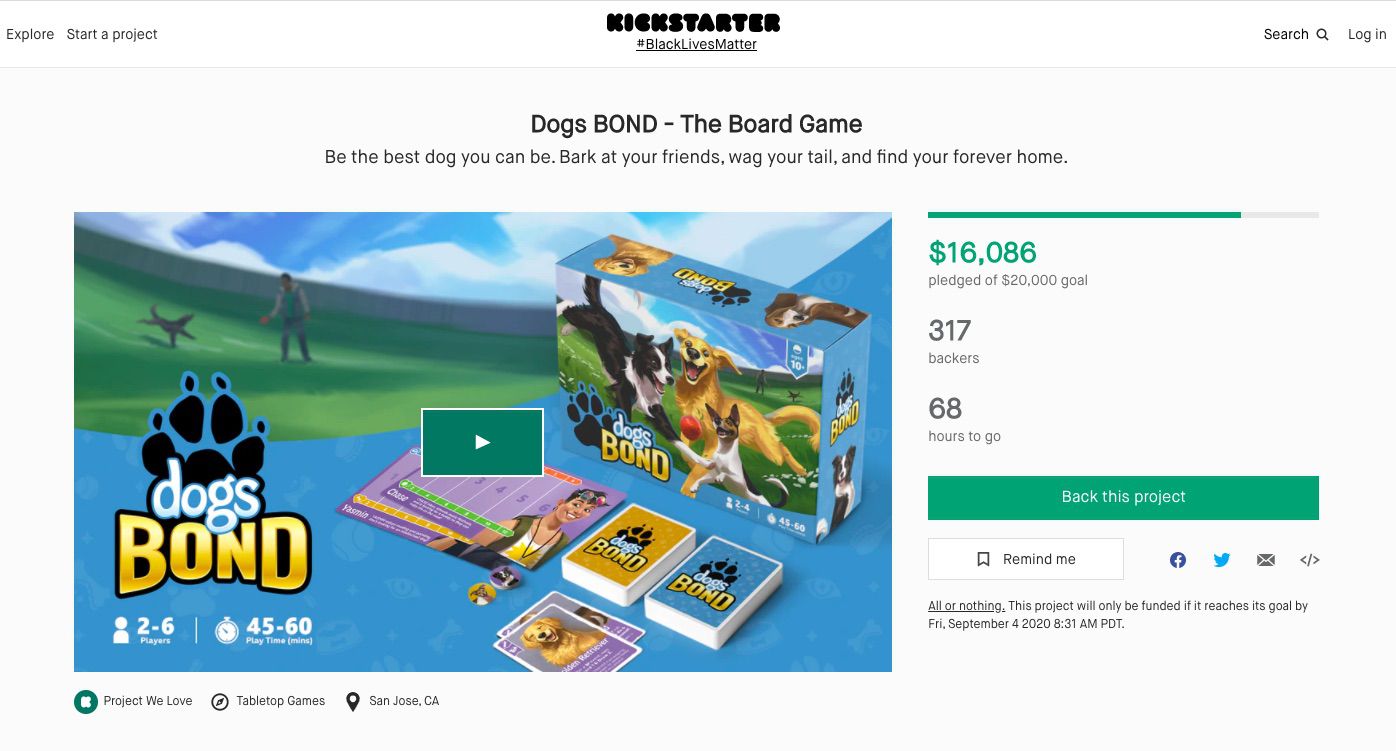 Stránka projektu Kickstarter se zelenou záložkou Zpět tento projekt