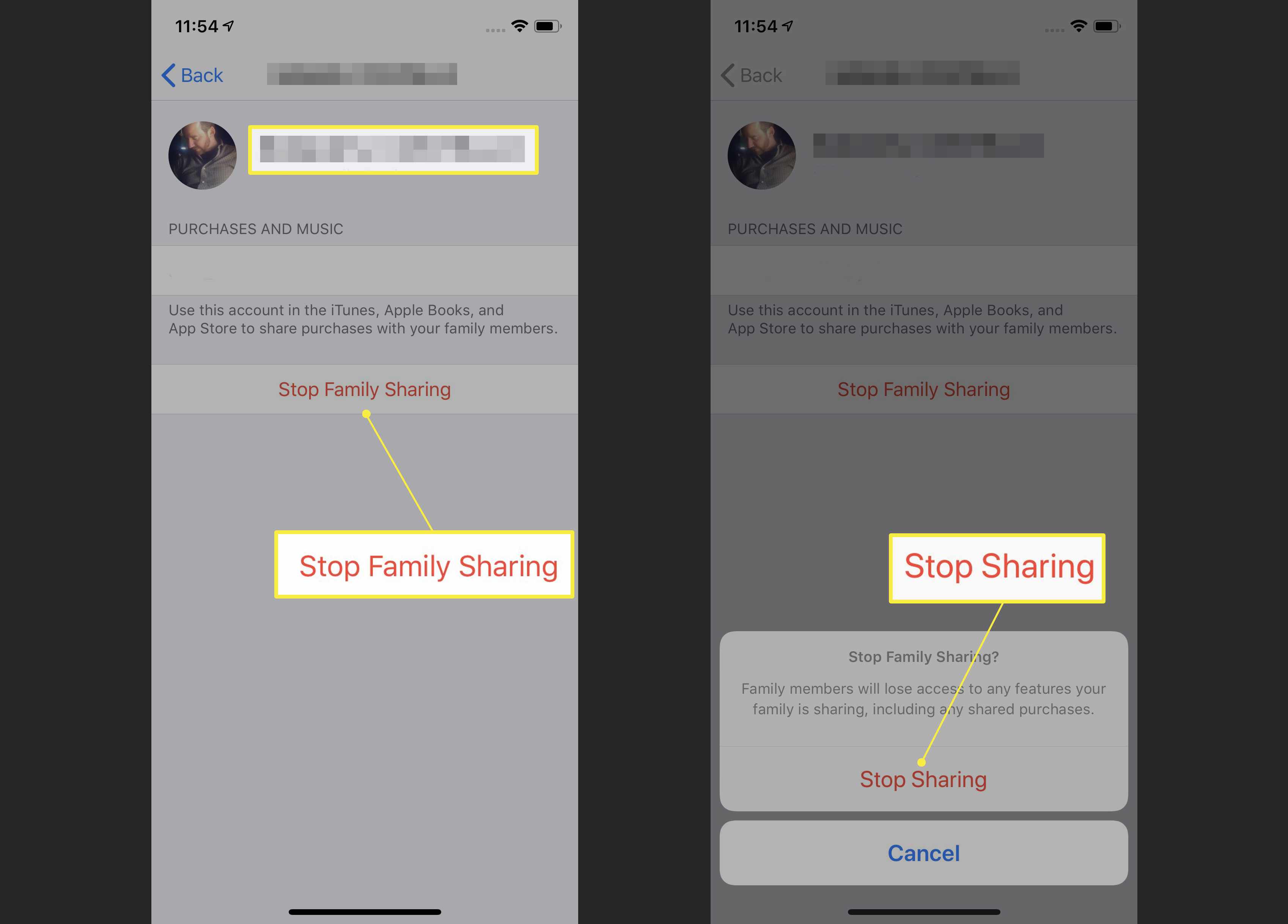 Zastavení sdílení rodiny na iPhone