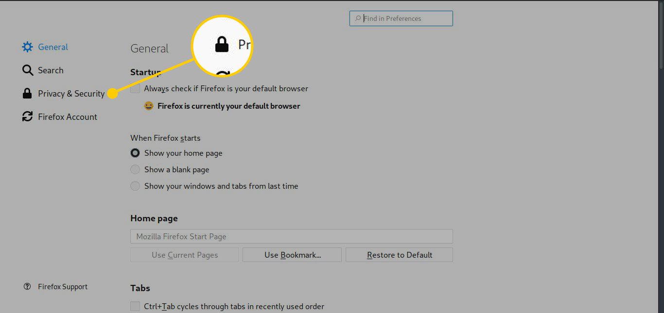 Možnosti ochrany osobních údajů a zabezpečení v předvolbách prohlížeče Firefox