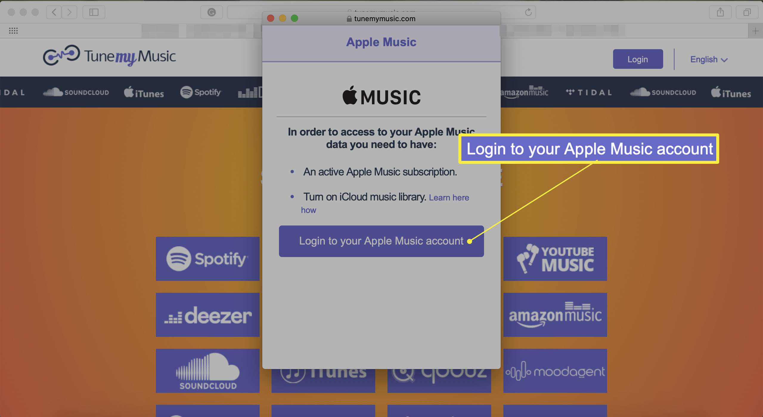 TuneMyMusic Přihlaste se na stránku svého účtu Apple Music