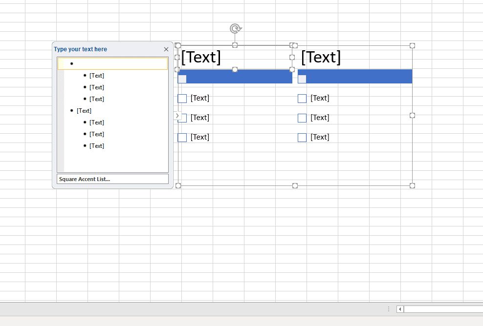 Návrh seznamu odrážek SmartArt v aplikaci Excel