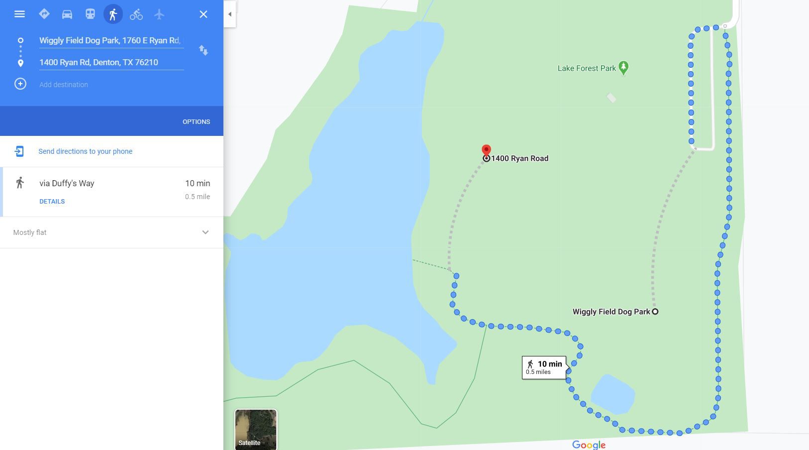 Počáteční a cílová adresa v Mapách Google