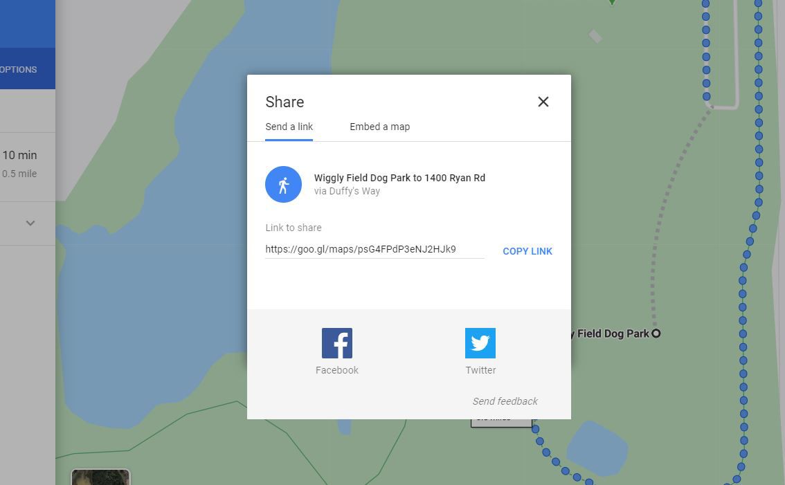 Sdílejte možnosti odkazů pro špendlík Map Google