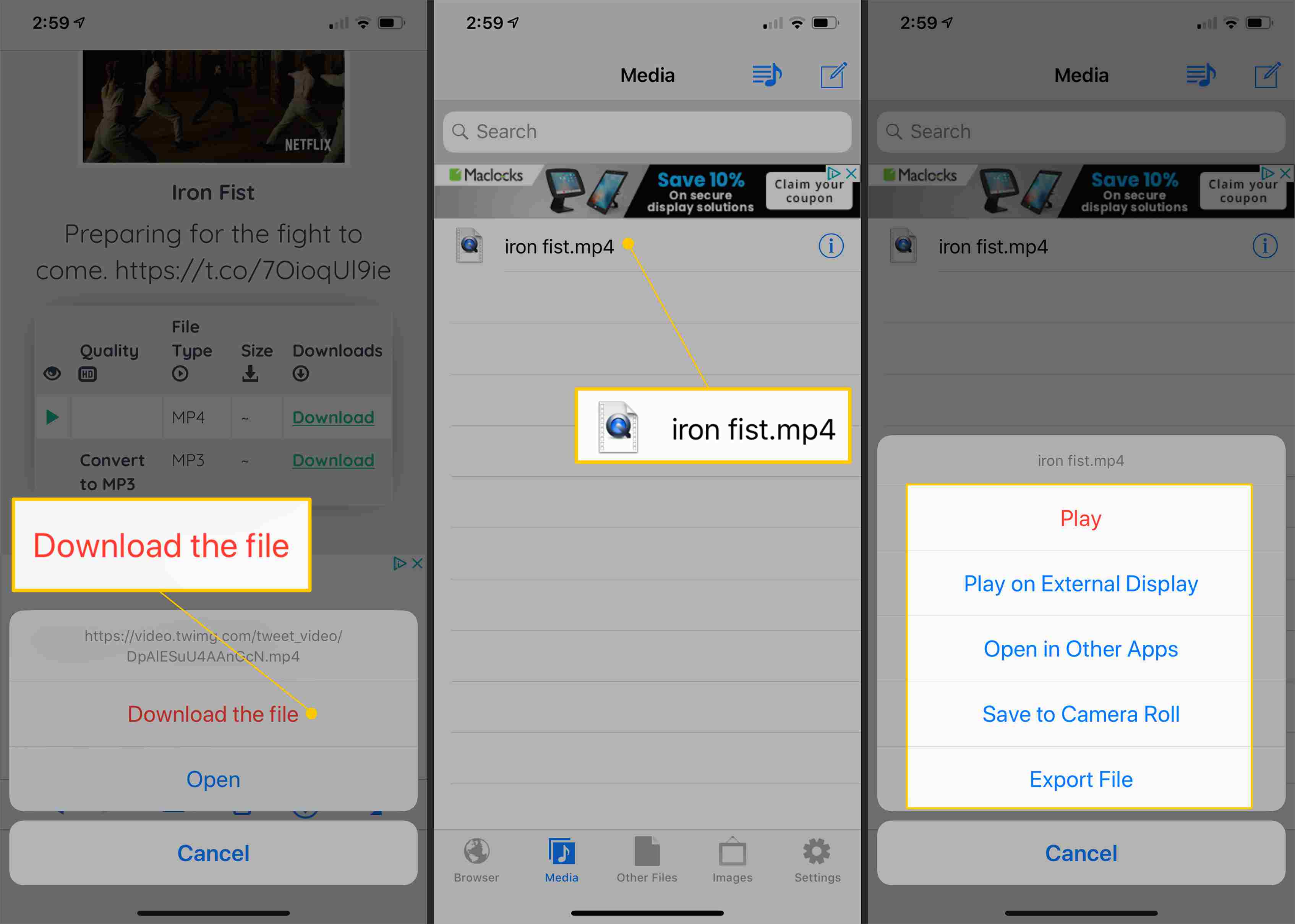Stáhněte si soubor, soubor MP4, možnosti přehrávání v systému iOS