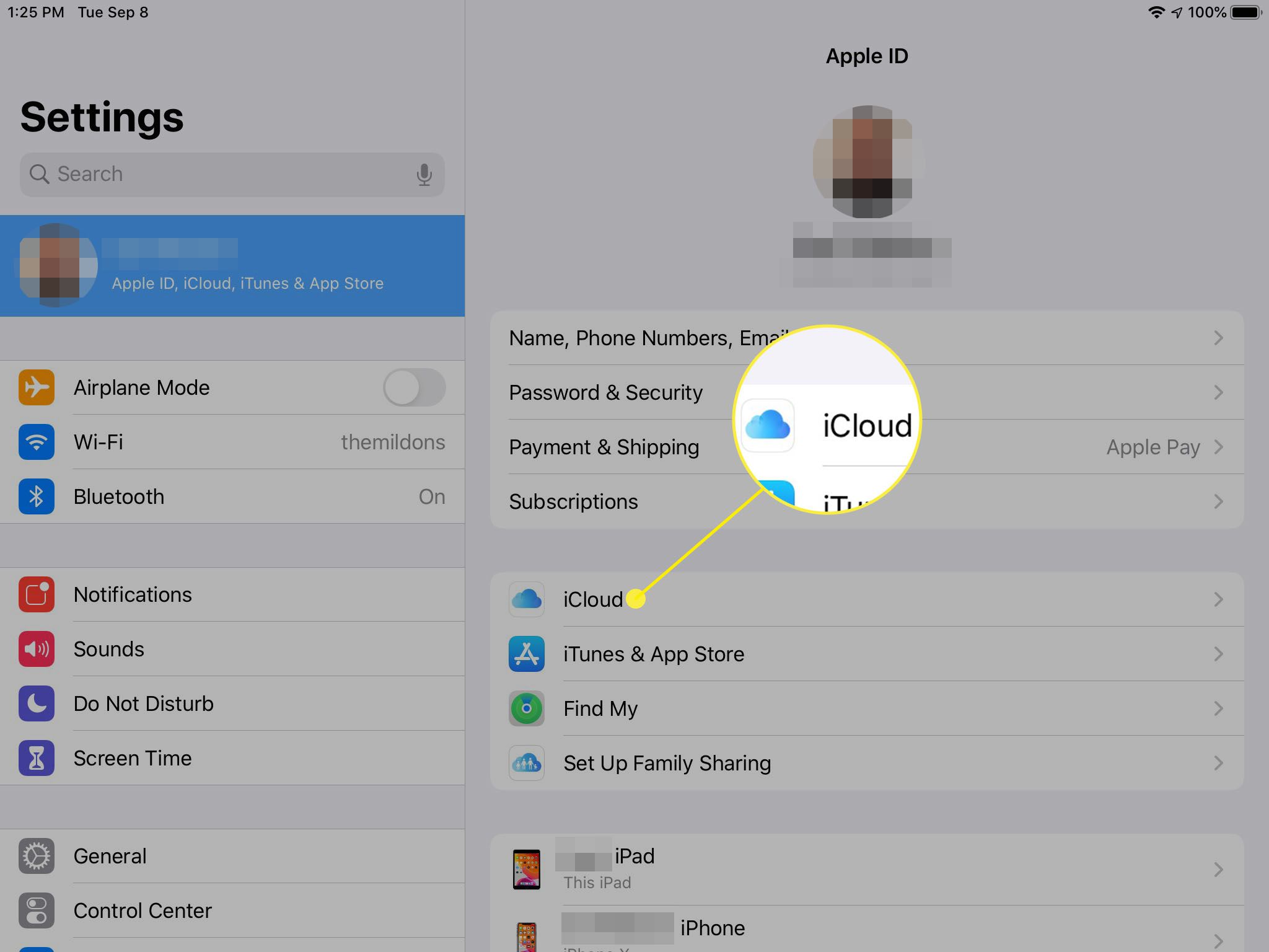 Výběr iCloud.