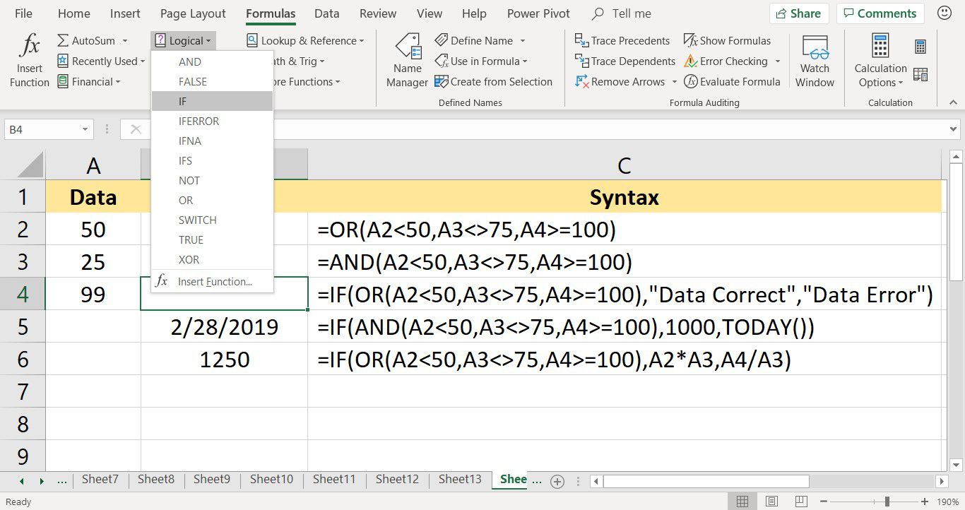 Snímek obrazovky ukazující, jak najít funkci IF v aplikaci Excel